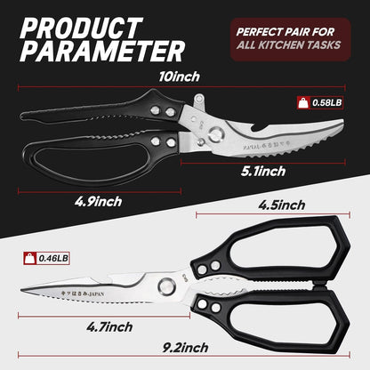 TIVOLI Kitchen Scissors Set Silver,Japanese Stainless Steel Kitchen Shears for Food, Heavy Duty Poultry Shears, Food Scissors for Meat,Chicken Bones and Turkey,Ideal Gift