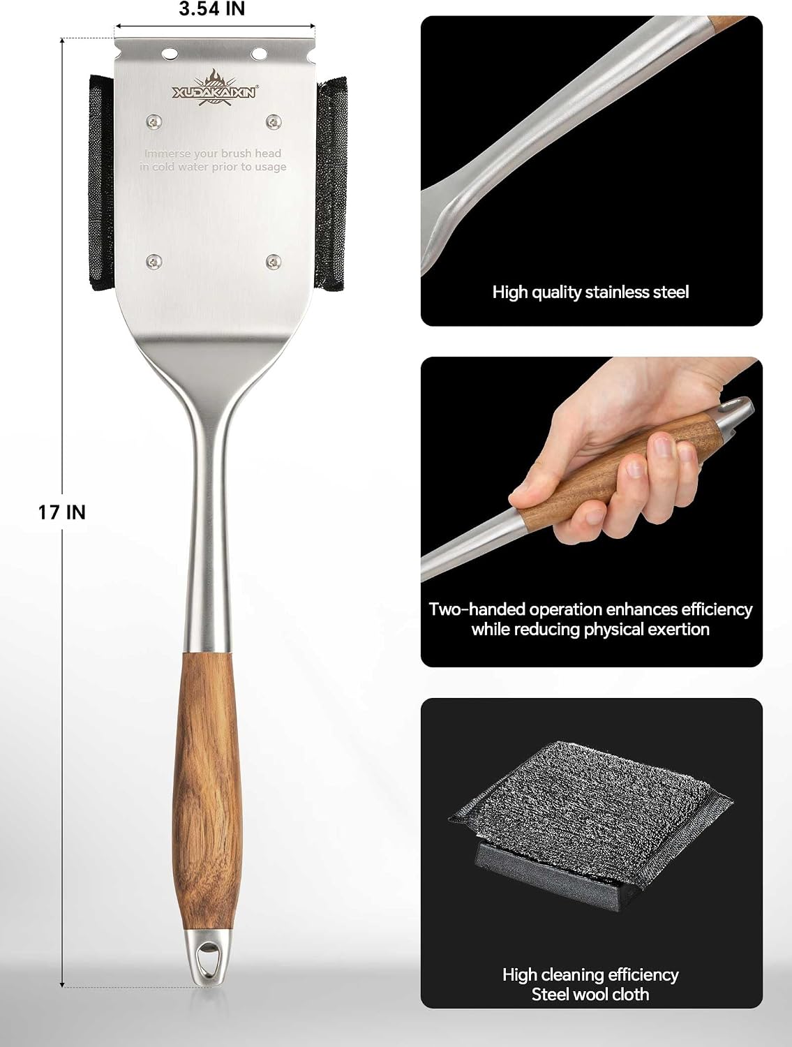XUDAKAIXIN Bristle-Free Grill Brush with Replacement Head. Ultra Safe & Efficient Cleaner for Cast Iron and Stainless Steel Outdoor Grills.Gifts for Men/Dad