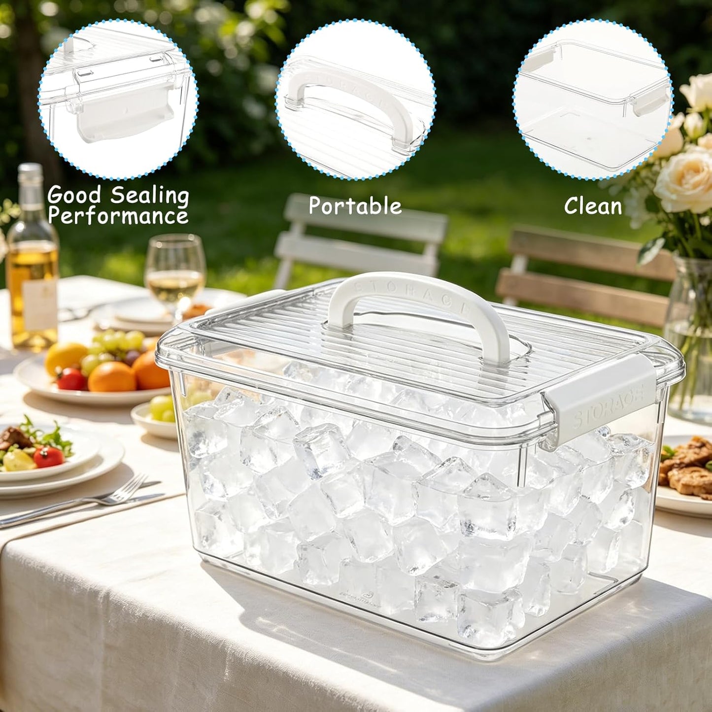 4 Pcs Portable Ice Bin and Metal Scoop Set,Ice Storage Bin for Freezer with Lid Ice Bucket for Cocktail Freezer Bar Party Barbeque Camping