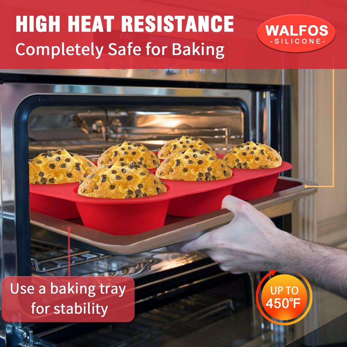Walfos Silicone Muffin Pan - 12 Cups Regular Silicone Cupcake Pan, Non-stick Great for Making Muffin Cakes, Tart, Bread - BPA Free and Dishwasher Safe