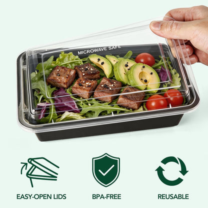 Glotoch 28oz Meal Prep Containers, 10 Pack (20-Piece) Reusable Food Storage Containers with Lids Microwave, Freezer, Dishwasher Safe - Leakproof & BPA Free Durable Plastic Lunch Box To Go Take Out