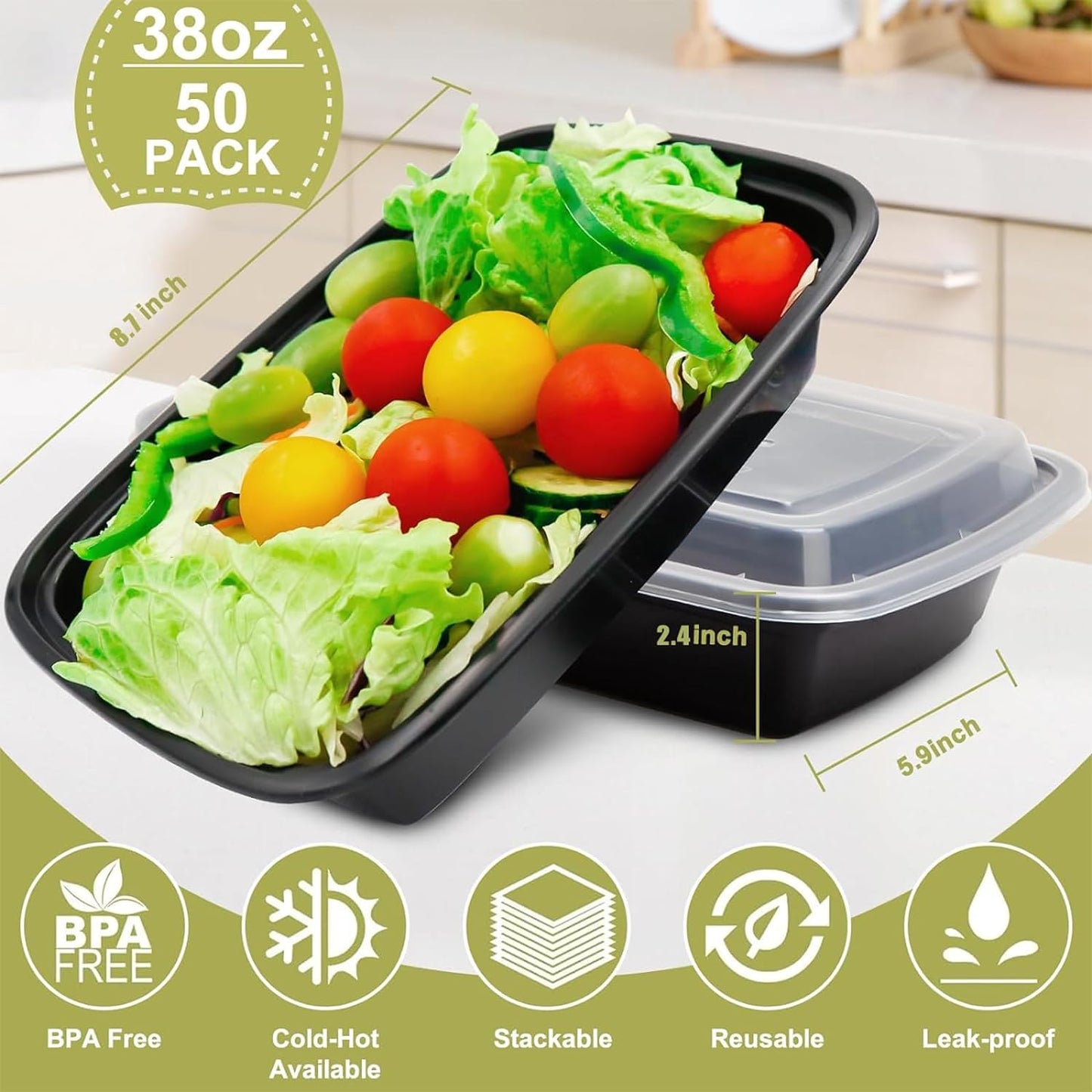 Meal Prep Containers Reusable - 48oz Food Storage Containers with Lids 30 Pack, To Go Food Containers for Meal Prep, Disposable To Go Container with Lids, BPA Free, Microwave/Dishwasher/Freezer Safe