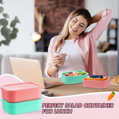 Layhit 4 Pcs Silicone Bento Box Lunch Box for Adult, 23.7 oz Reusable Sandwich Containers Food Storage with Lids Airtight for Lunch Meals Snacks, Dishwasher Freezer Safe (Matte Multicolor)