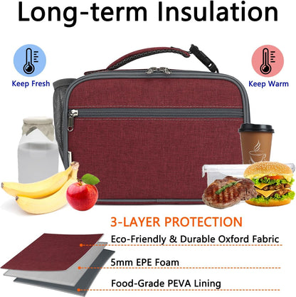 GYEUKHAM Insulated Lunch Box for School, Thermal Reusable Durable Freezable Lunch Bags for Kids Boys Girls Men Women - Small Soft Cooler Portable Lunch Tote Kit for Work Picnic Travel,Black