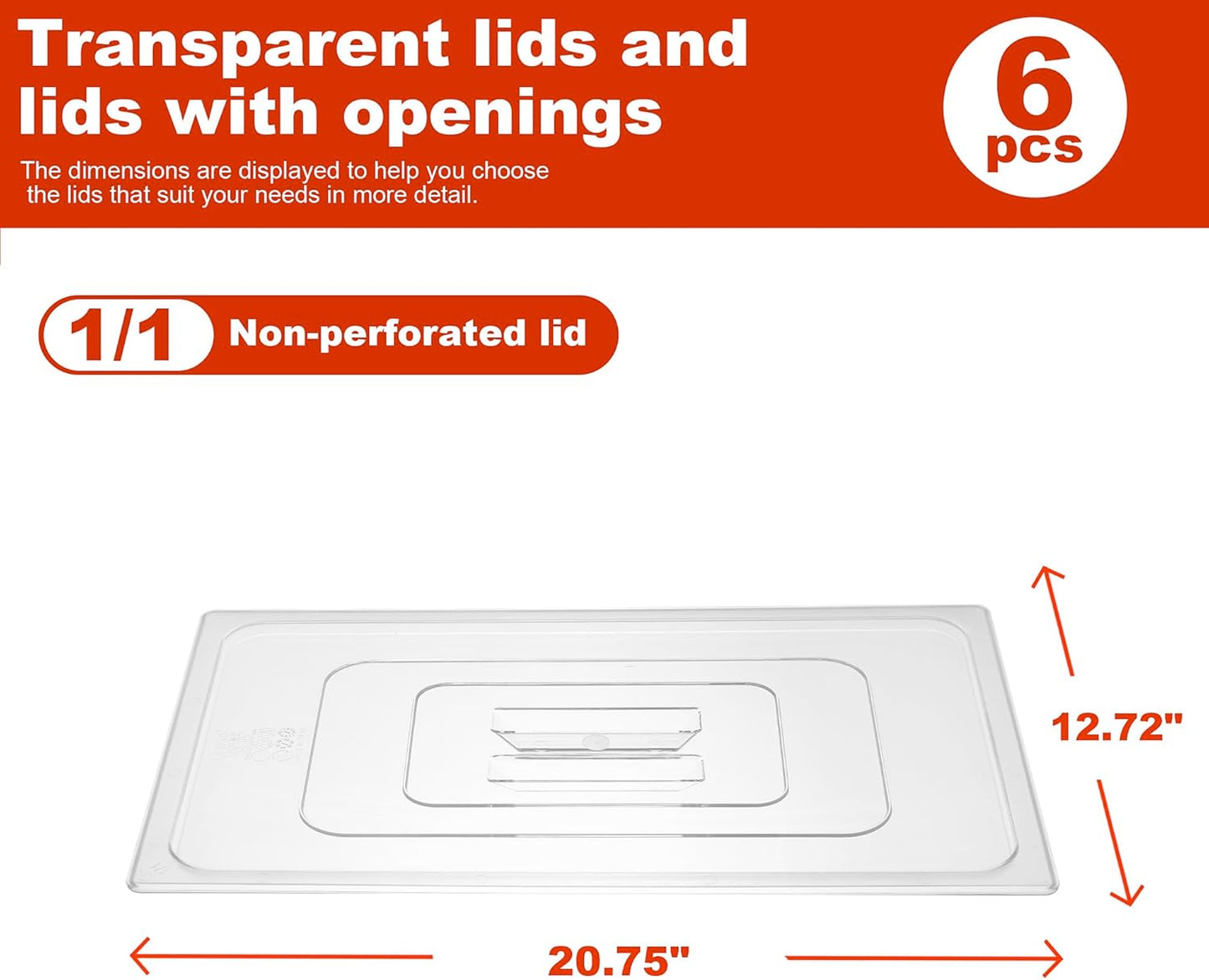 6-Pack Clear Polycarbonate Handled Lids for 1/6 Size NSF Food Pans