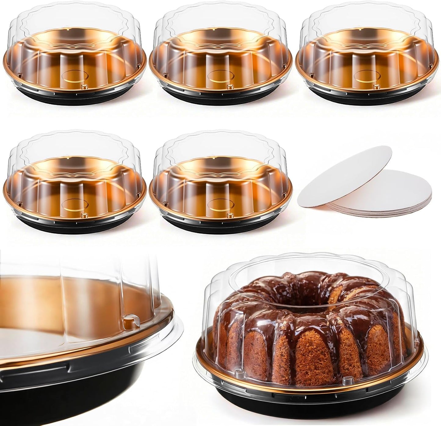 10 Pack 9in Round Cake Container and 10 Pack 8in Cake Boards, Disposable Pie Platters Pizza Carrier Boxes with Dome Lids and Cardboard Bases for Homemade and Party Supplies