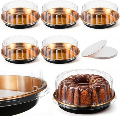 10 Pack 9in Round Cake Container and 10 Pack 8in Cake Boards, Disposable Pie Platters Pizza Carrier Boxes with Dome Lids and Cardboard Bases for Homemade and Party Supplies