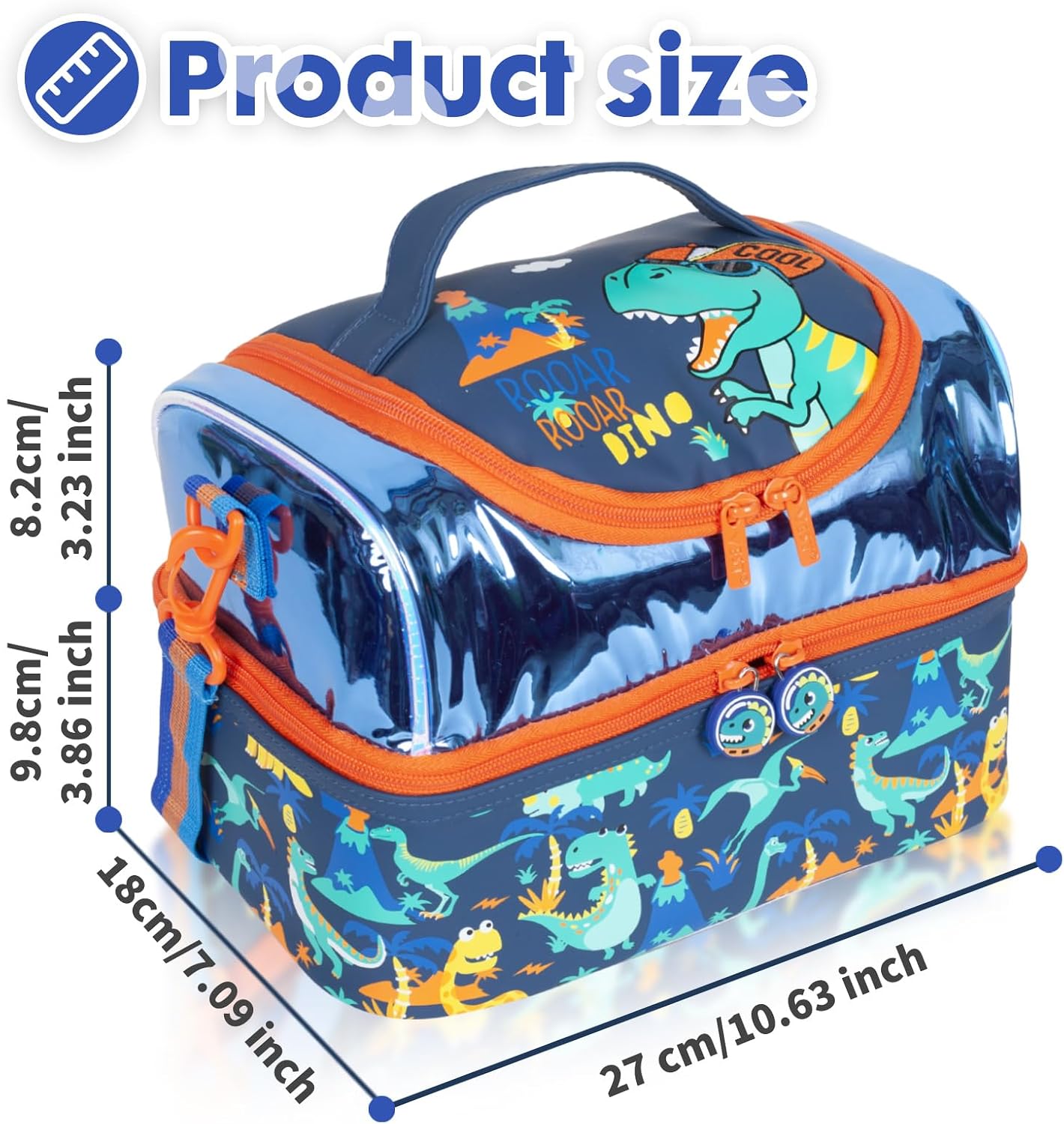Kids Double Decker Cooler Insulated Lunch Bag, Back to School Large Meal Tote for Boys, Girls, Men, Women, with Adjustable Strap, Soccer