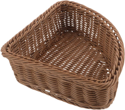 Hemobllo Corner Storage Basket, 90 Degree Triangle Countertop Organizer Bin for Kitchen Bathroom Pantry, Handwoven Plastic imitation Rattan with Metal Frame, Light Brown