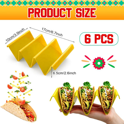 6 Pcs Taco Holder Stands Taco Tuesday Set, Holds Up to 3 Tacos, Premium PP Material Sturdy and Durable, Microwave or Dishwasher Top Rack (Yellow)