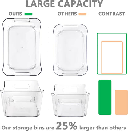 Tiawudi 12 Pack Plastic Storage Bins, Multi-Use Organizer Bins, Pantry Organizer, Clear Storage Containers for Home, Kitchen, Office, Cabinet, Shelf and Fridge Organization