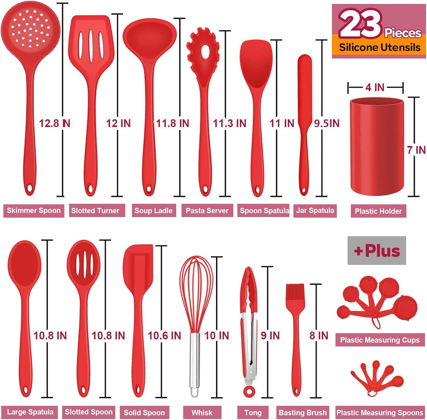 E-far Silicone Cooking Utensils Set, 7-Piece Black Heat Resistant Kitchen Utensils Set, Kitchen Nonstick Tools Spatula Ladle Spoon Pasta Server for Non-stick Cookware, Non-Toxic & Dishwasher safe