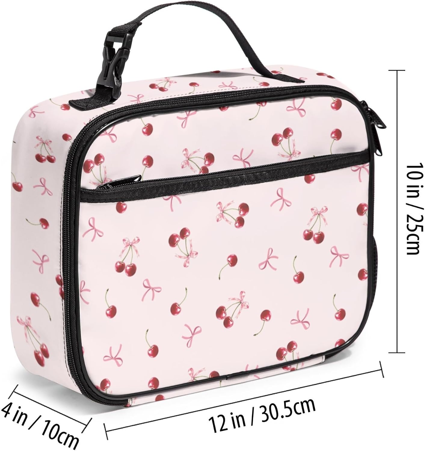 Large Lunch Box for Girls Insulated Lunch Bag with Water Bottle Holder Front Zipper Pocket Leakproof Waterproof Reusable Lunch Tote Bag for Work Picnic Camping Back to School (pink floral)