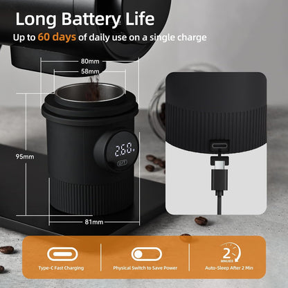 Espresso Dosing Cup with Scale, 58mm Coffee Dosing Cup and Digital Scale 0.01g Precision, USB-C Rechargeable Waterproof Stainless Steel, 500g x 0.01g for Barista, Silver