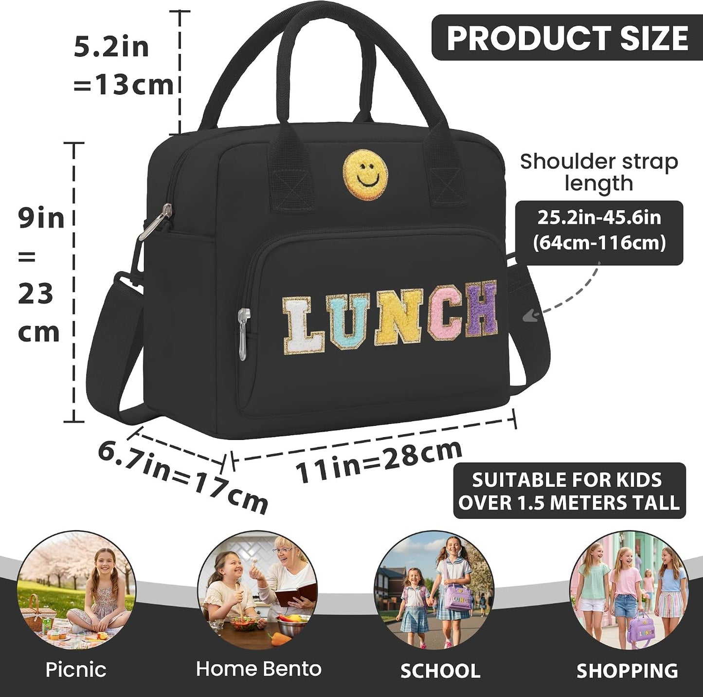 RLGPBON Insulated Lunch Bag Teen Girls, Preppy Lunch Box Large Insulated Lunch Bag Reusable Lunch Tote Bag, Preppy LunchBag for Girls School Travel Picnic