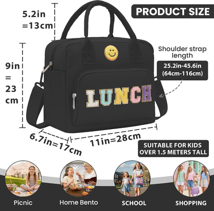 RLGPBON Insulated Lunch Bag Teen Girls, Preppy Lunch Box Large Insulated Lunch Bag Reusable Lunch Tote Bag, Preppy LunchBag for Girls School Travel Picnic