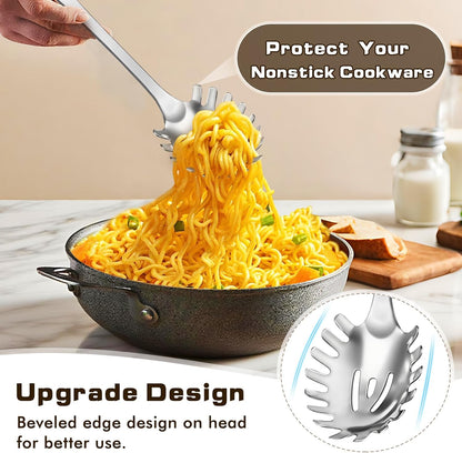 9 Pcs Cooking Utensils Set, Stainless Steel Kitchen Utensils, Heat Resistant Metal Kitchen Tools Include Solid & Slotted Spatula, Serving Spoon, Ladle, Pasta Server,Potato Maseher, Egg Whisk, Silver