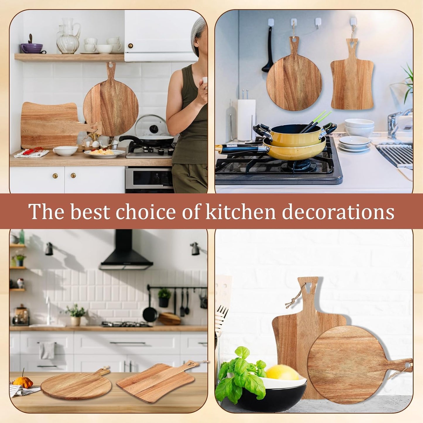 Hsei 2 Pcs Acacia Wood Cutting Board with Handle Wooden Charcuterie Board Large Paddle Carving Chopping Set Butter Serving Tray for Cheese Meat Fruit Pizza Bread(Vintage Style, 16x12, 17x13 Inch)