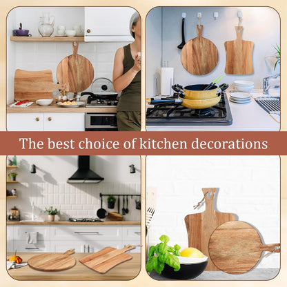 Hsei 2 Pcs Acacia Wood Cutting Board with Handle Wooden Charcuterie Board Large Paddle Carving Chopping Set Butter Serving Tray for Cheese Meat Fruit Pizza Bread(Vintage Style, 16x12, 17x13 Inch)