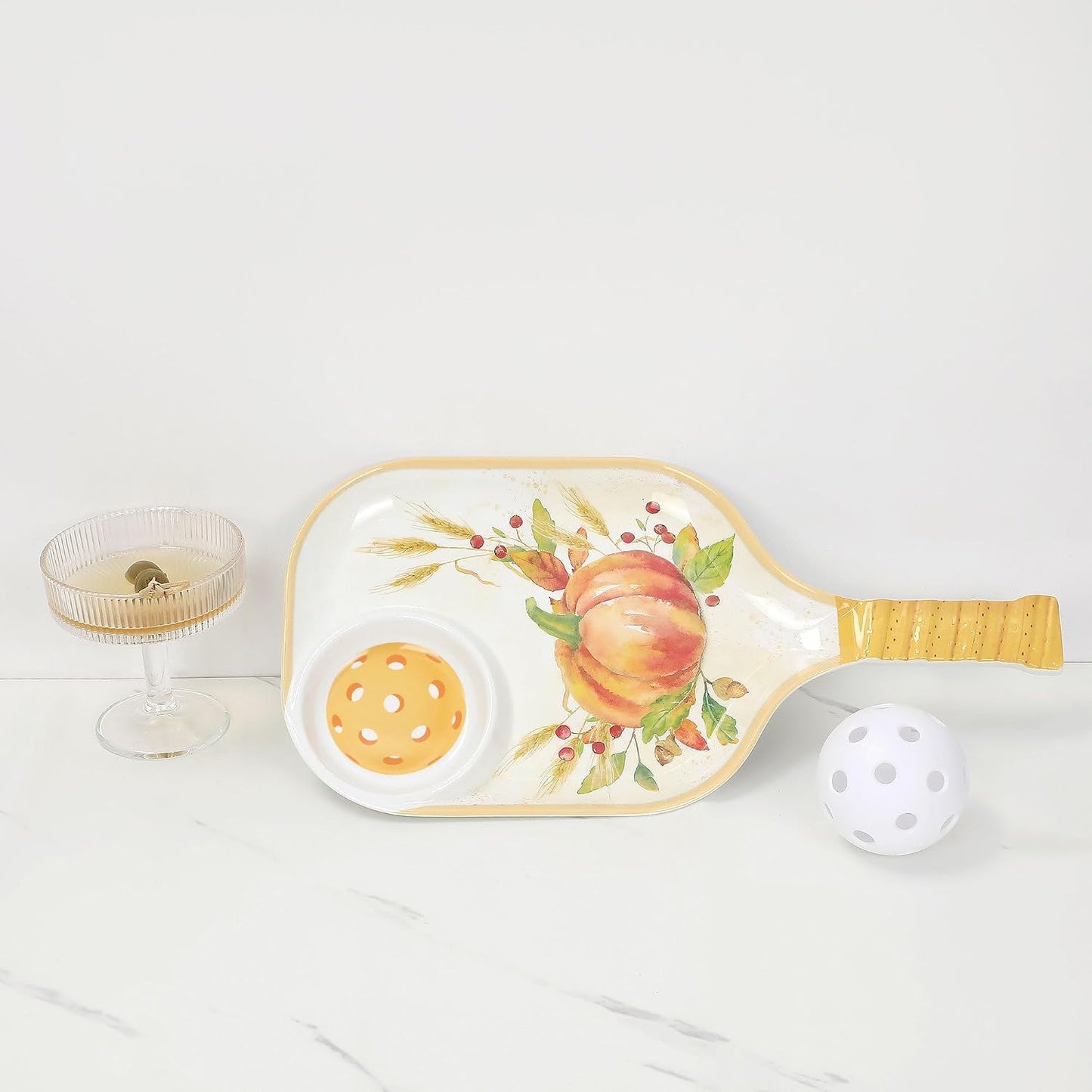 UPware Watermelon Melamine Chip and Dip Snack Tray, Summer Fruit Pickleball Paddle Shape Platter for Chips, Salsa, Fruits, and Appetizers, 15.75 x 8 Inch