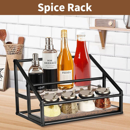 YQBRAO Coffee Syrup Rack Organizer,Liquor Bottle Display Shelf,2-Tier 4 Bottle Stand for Coffee Bar, Kitchen Station, Liquor, Wine, Dressing,Rustic Brown