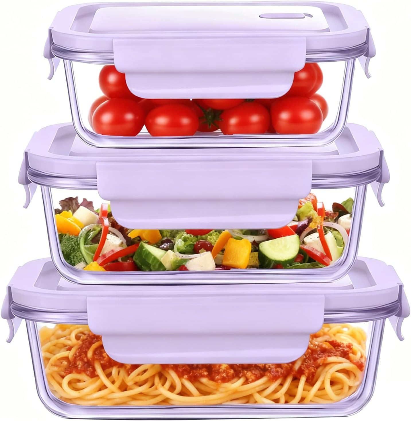 6 Pieces Rectangle Glass Food Storage Containers with Lids, Meal Prep Containers for Food Storage, BPA Free & Leak Proof (3 lids & 3 Containers) 13.9oz, 24oz, 35oz (Pink)