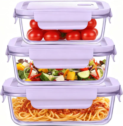 6 Pieces Rectangle Glass Food Storage Containers with Lids, Meal Prep Containers for Food Storage, BPA Free & Leak Proof (3 lids & 3 Containers) 13.9oz, 24oz, 35oz (Pink)