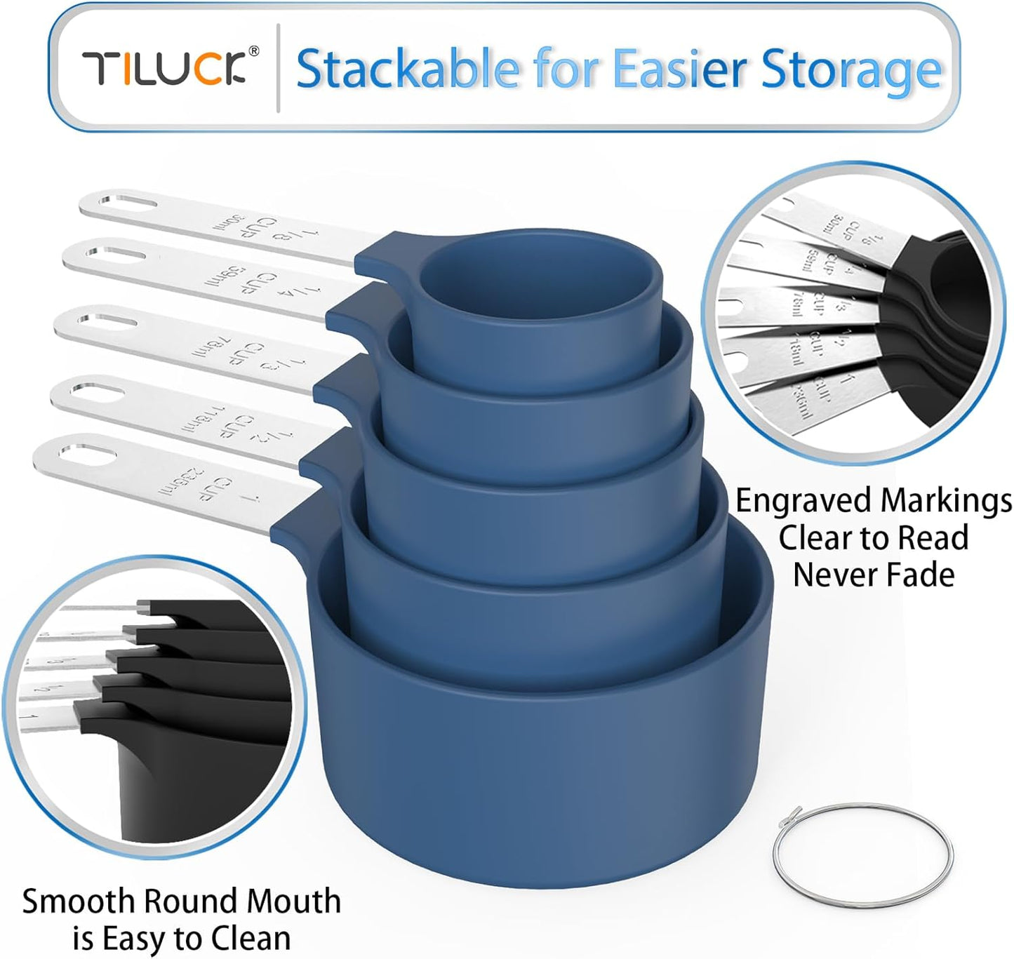 TILUCK Measuring Cups & Spoons Set, Stackable Cups and Spoons, Nesting Measure Cups with Stainless Steel Handle, Kitchen Gadgets for Cooking & Baking (Black)