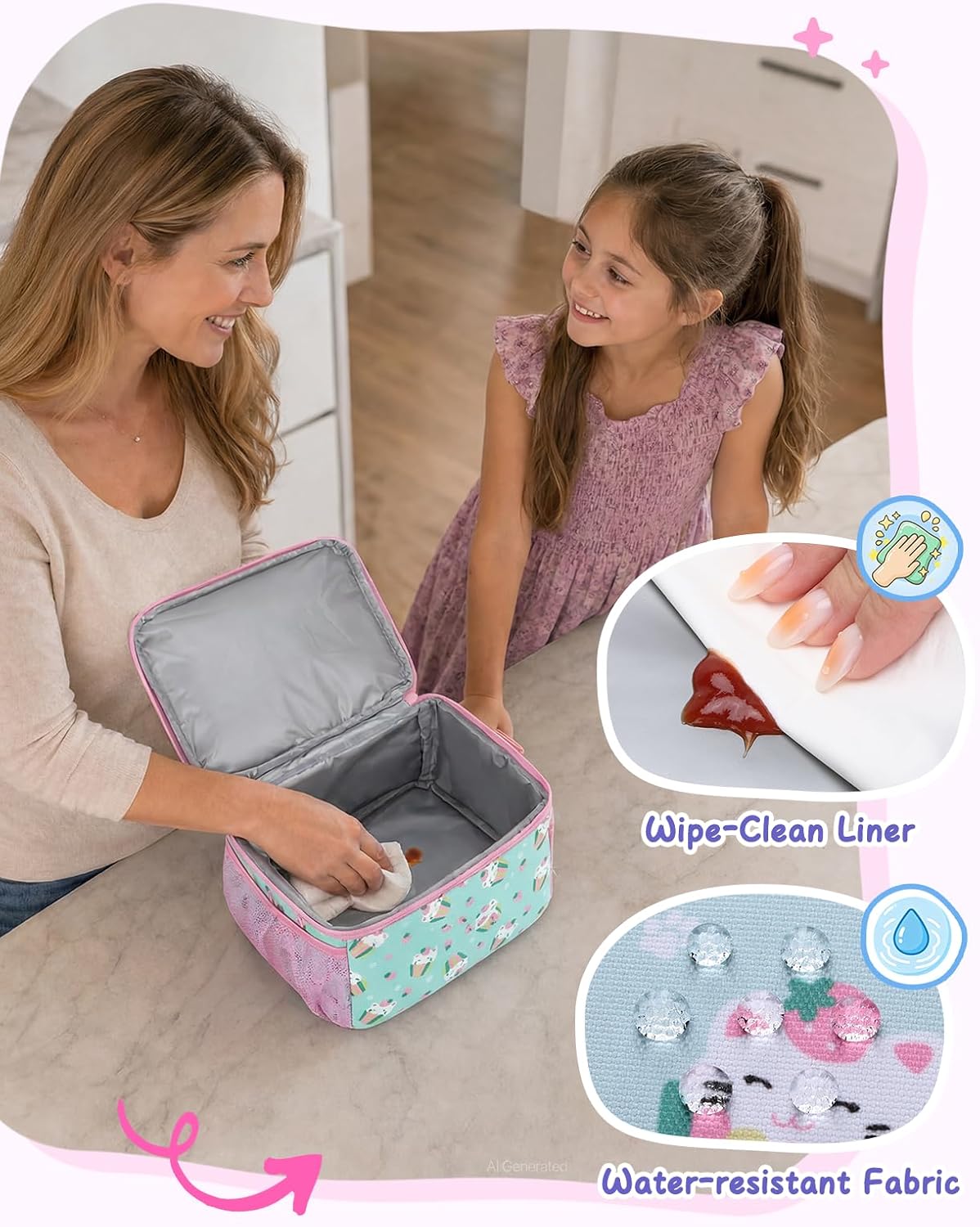 VASCHY Lunch Box Bag for Kids, Insulated Double Compartments Cooler Lunch Tote for Toddlers Boys Girls School/Daycare/Picnic Black Dinos