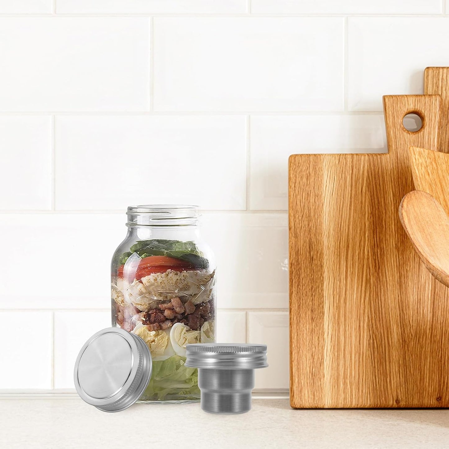 Kichvoe 2 Sets Mason Jar Stainless Steel Divider - 86ml Meal Prep Jar Insert Dressing Cup For Veggies Salads Dips And Snacks Food Separator