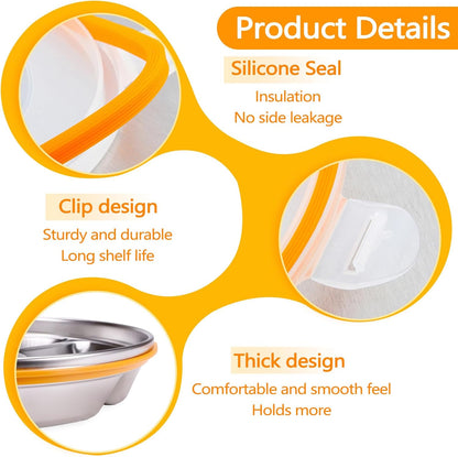 ASTIMESA Divided Serving Tray with Lid 6 Compartments, 10.4 Inch Stainless Steel Round Veggie Tray, Reusable Snack Box Container Fruit Platter Parties Fridge Food Storage Picnic (1 pcs)