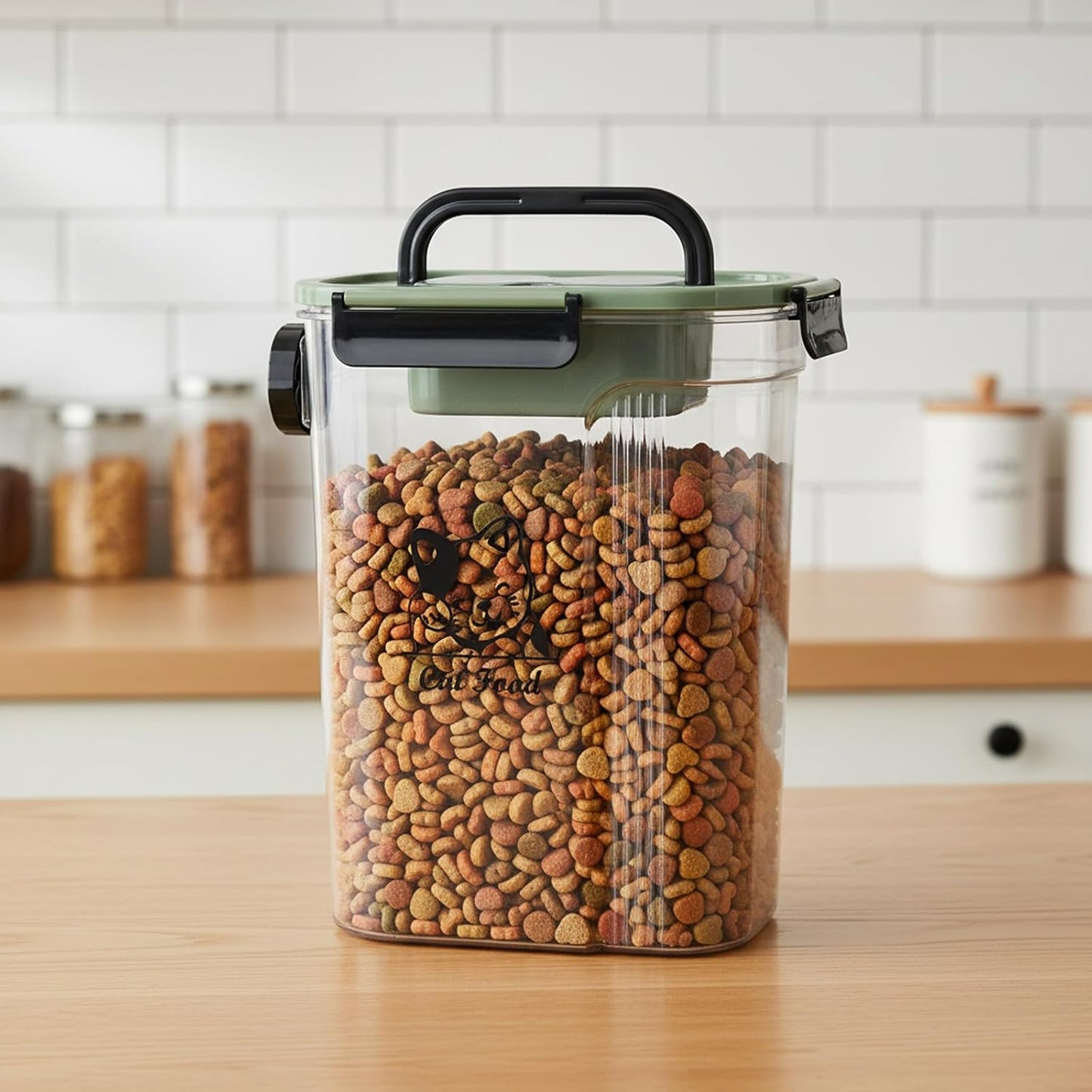 Cat Food Storage Container,Pet Food Storage Bin with Side Pouring Spout and Handle,4lb Cat Treat Containers Dry Food,Airtight BPA Free Portable Cat Food Holder Storage for Oatmeal,Rice,Flour