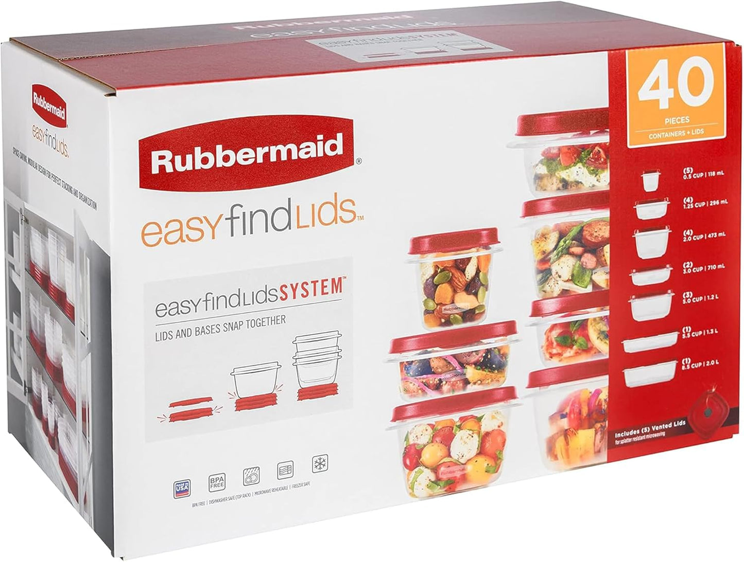 Rubbermaid EasyStore Large Containers, 18-Piece Set, Food Storage Containers with Lids