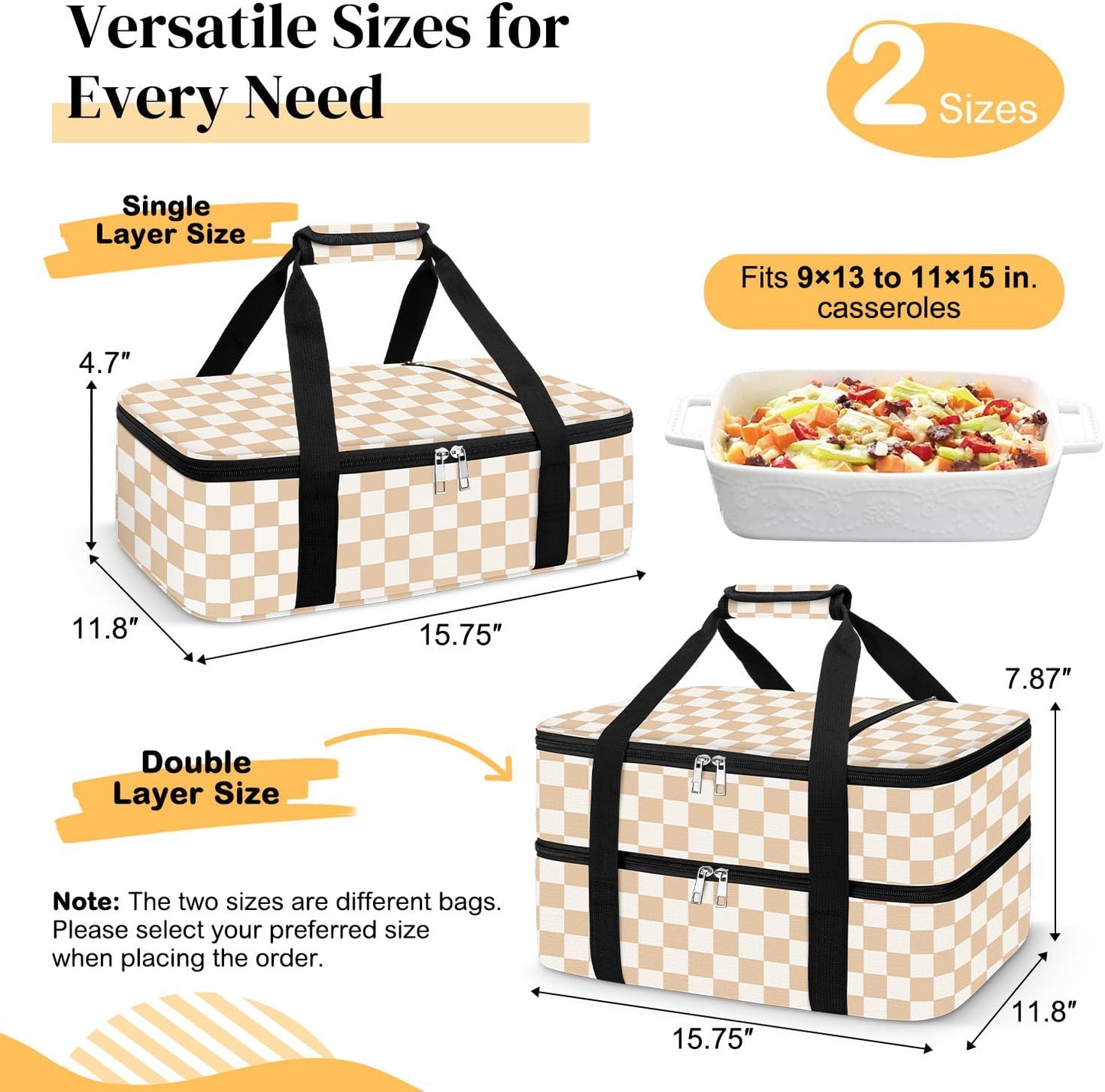 Coobiiya Insulated Casserole Carrier,Lasagna Lugger Tote Keeps Food Hot or Cold,Thermal Lunch Bag Warmer & Cooler Carrier Bag,Portable Tote Bag Fits 9" x 13" Baking Dish for Picnic and Cookout