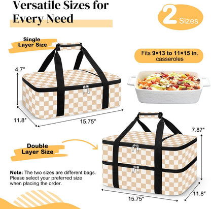 Coobiiya Insulated Casserole Carrier,Lasagna Lugger Tote Keeps Food Hot or Cold,Thermal Lunch Bag Warmer & Cooler Carrier Bag,Portable Tote Bag Fits 9" x 13" Baking Dish for Picnic and Cookout