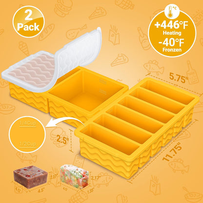 4-Pack Silicone Freezer Trays with Lid,2*【2 Large 2-Cup(500ml)&6 Small 1/2-Cup(125ml)】Soup Freezer Container Molds,Ice Cube Tray For Meal Prep&Freezing Soup,Stews,Sauces,Oven&Dishwasher-Safe