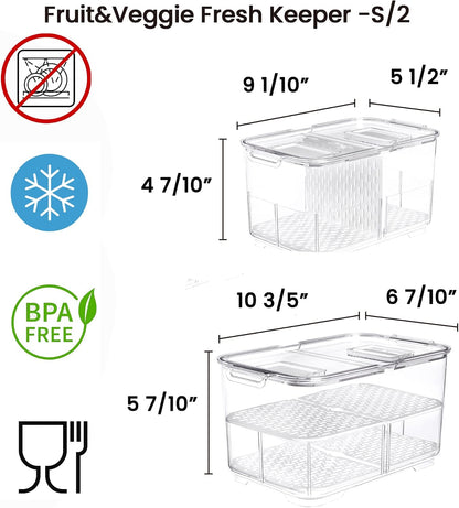 vacane 2 Pack Deli Meat Container for Fridge, Bacon Container with Lids for Refrigerator Fruit, Cold Cuts, Cheese Keeper Marinade Tray, Stackable Freezer Storage Containers