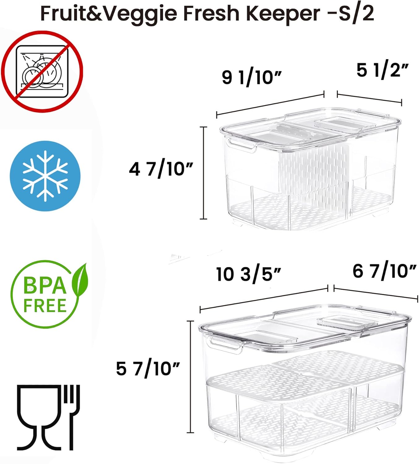 vacane 2 Pack Deli Meat Container for Fridge, Bacon Container with Lids for Refrigerator Fruit, Cold Cuts, Cheese Keeper Marinade Tray, Stackable Freezer Storage Containers