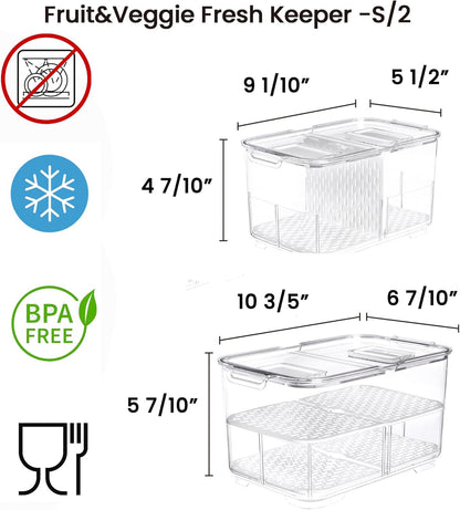 vacane 2 Pack Deli Meat Container for Fridge, Bacon Container with Lids for Refrigerator Fruit, Cold Cuts, Cheese Keeper Marinade Tray, Stackable Freezer Storage Containers