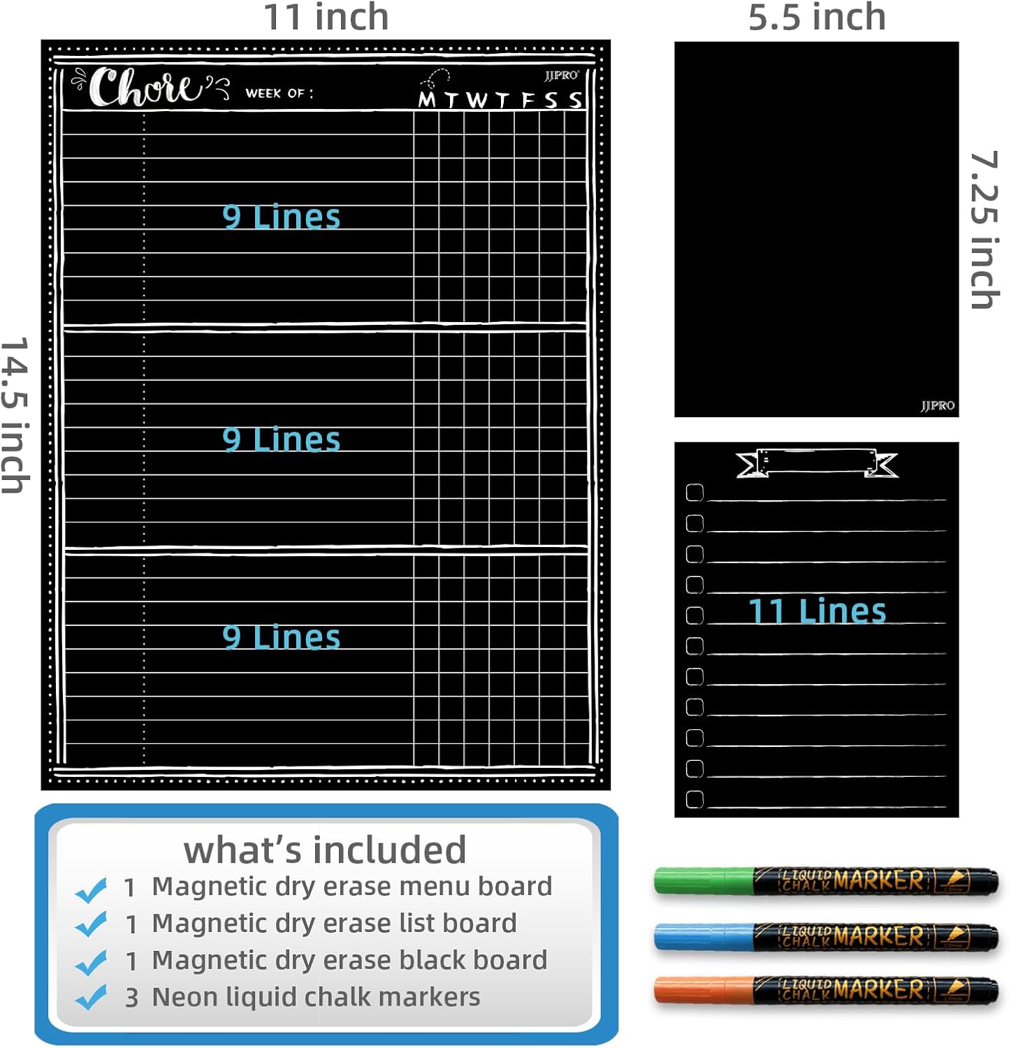 JJPRO Magnetic Dry Erase Menu and Chore Chart Blackboard for Fridge-Weekly Meal Planner Chalkboard,Behavior Chart Chalkboard for Multiple Kids with Notepad Blackboard