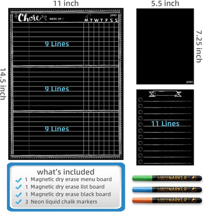 JJPRO Magnetic Dry Erase Menu and Chore Chart Blackboard for Fridge-Weekly Meal Planner Chalkboard,Behavior Chart Chalkboard for Multiple Kids with Notepad Blackboard
