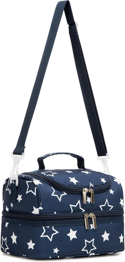 Insulated Kids Dual Compartment Lunch Bags Tote for Girls Boys Toddler School Picnic Food Cooler Thermal with Strap Lunch Boxes Blue Unicorn
