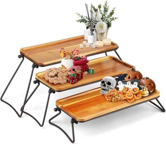 3 Tier Cupcake Stand and Towers Large Serving Tray for Party Acacia Wooden Dessert Table Display Set Decorative Tray Tiered Tray Decor Small Chees Charcuterie Boards Rustic Wood Serving Platters Trays