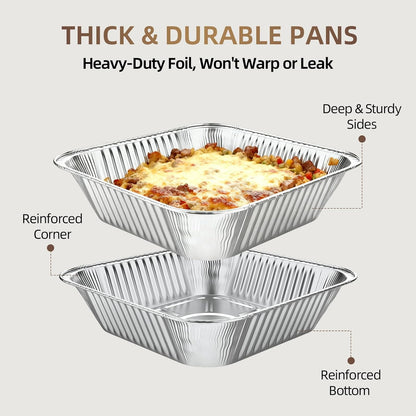 20 Pack 9x13 Aluminum Foil Pans with Lids - Heavy Duty Disposable Baking Pans, Oven Safe Steam Table Trays for Cooking, Meal Prep, Catering, Party, Food Storage & Transport - Silver, 2.5" Deep
