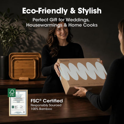 Starkbear Acacia Wood Cutting Board Set of 3 with Stand, Core-Cut Non Slip Wooden Chopping Block, Sloped Juice Groove Reversible Charcuterie Serving Tray for Modern Kitchen Gift