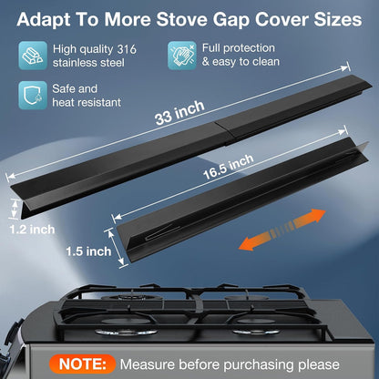 2PCS Kitchen Stove Counter Gap Covers Stainless Steel (13.8"-27.5" Silver)