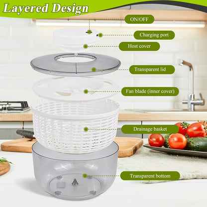 Electric Salad Spinner, 4L Lettuce Spinner Large Capacity USB Chargeble Fruit Vegetable Washer Dryer for Home Kitchen (Gray)