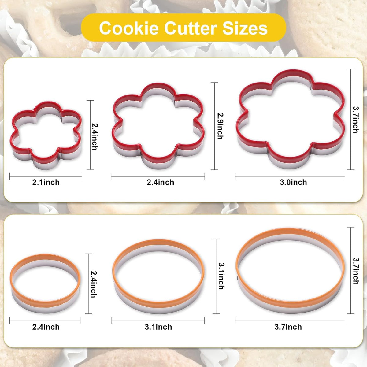 6 Pcs Cookie Cutters Set - Flower and Round Shapes Biscuit Cutter