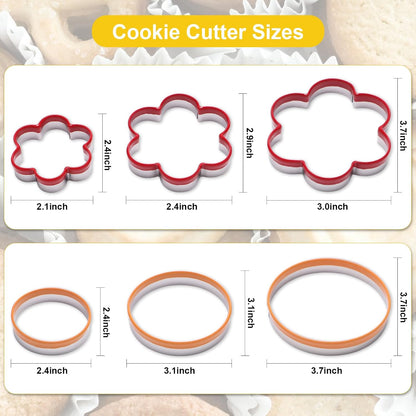 6 Pcs Cookie Cutters Set - Flower and Round Shapes Biscuit Cutter