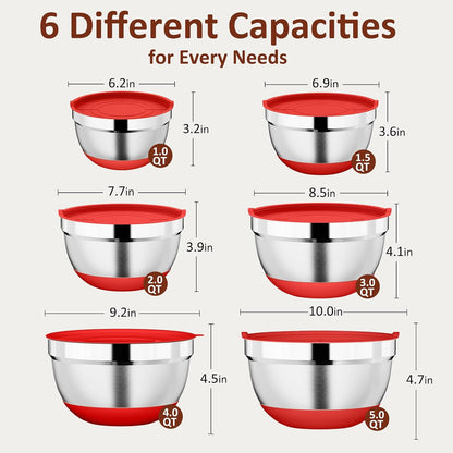 9 Pack Mixing Bowls with Airtight Lids & Grater Attachments, Khaki